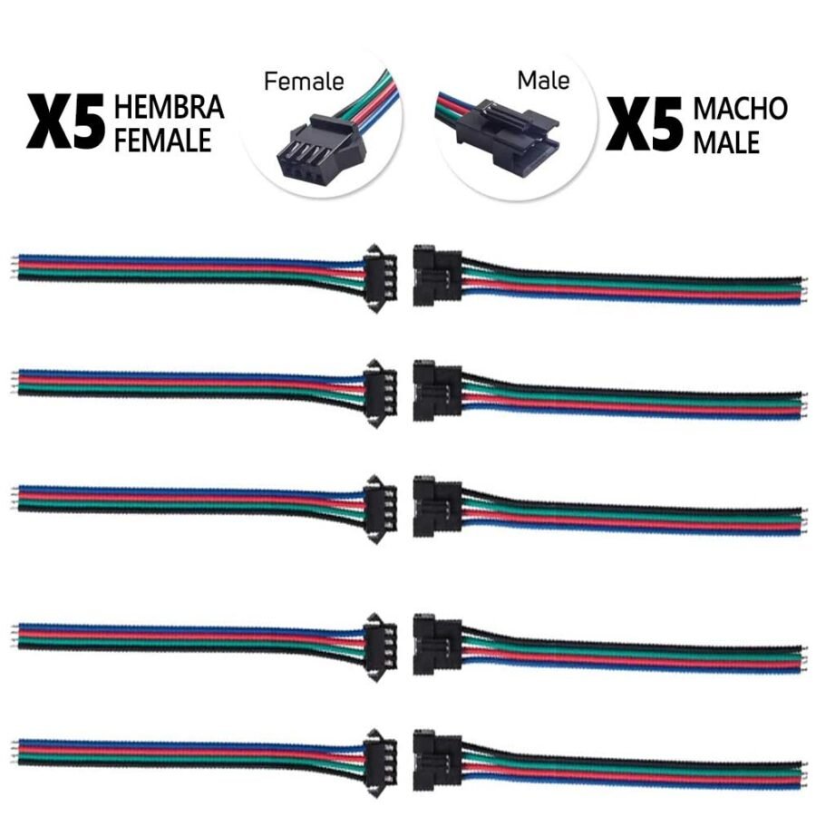 Conector SM 4 pines con cable 22 AWG - 5M/5H (pack 10 unidades)