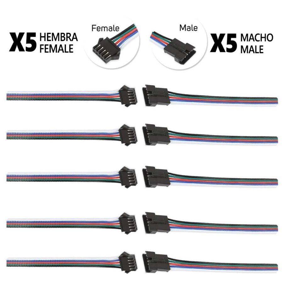 Conector SM 5 pines con cable 22 AWG - 5M/5H (pack 10 unidades)