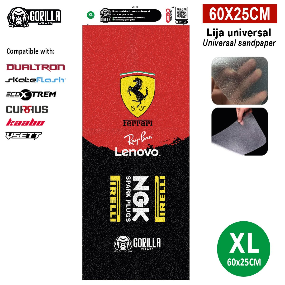 Base antideslizante universal Ferrari - Talla XL - 60x25cm (modelos Dualtron, Skateflask y similares)