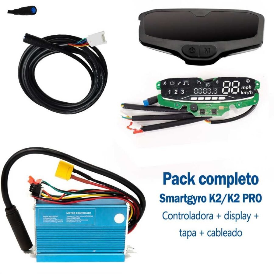 Kit electrónica 48V 18A 500W para Smartgyro K2 y K2 Pro (Controladora + Display + cableado)