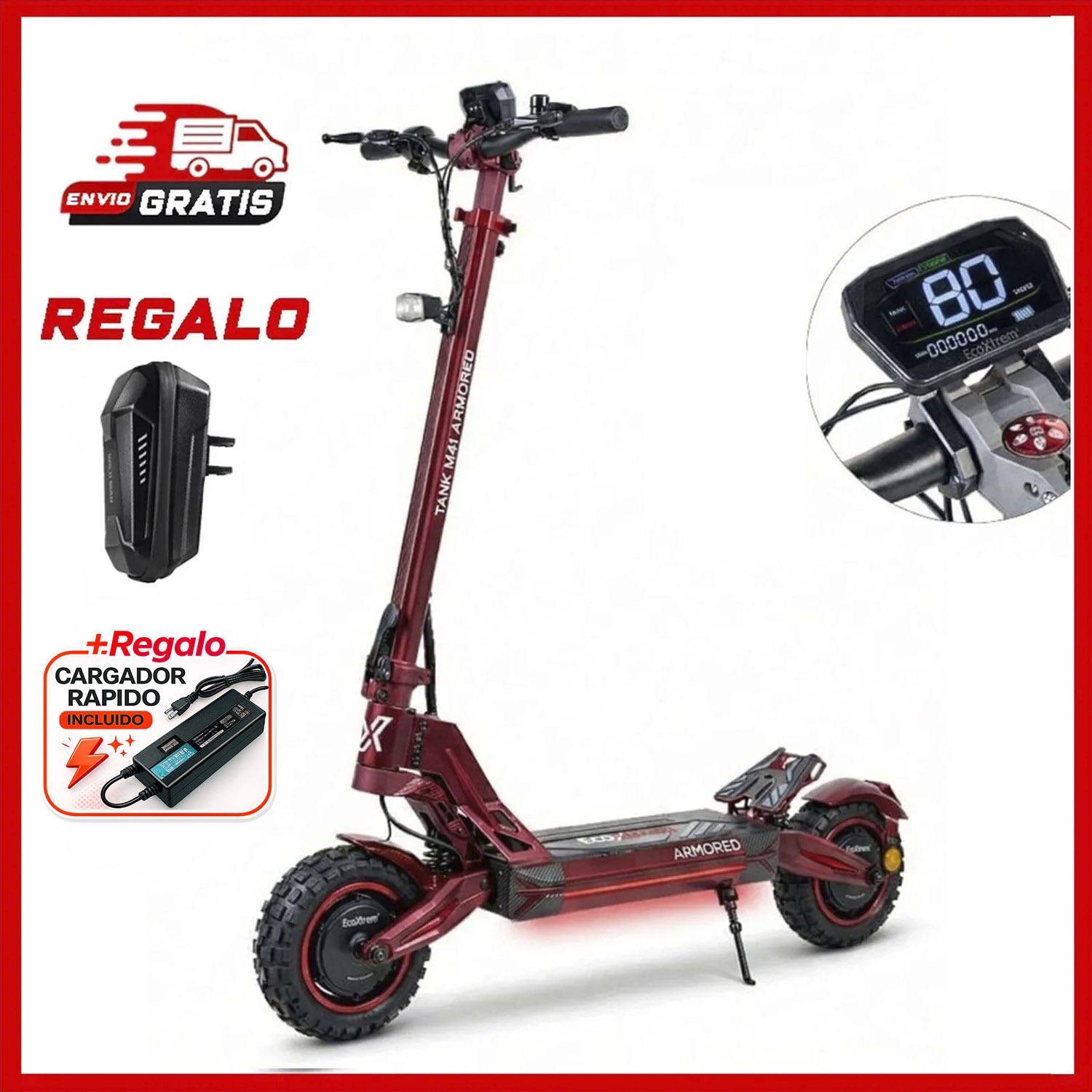 Patinete eléctrico Ecoxtrem M41 Armored DGT (Rojo)