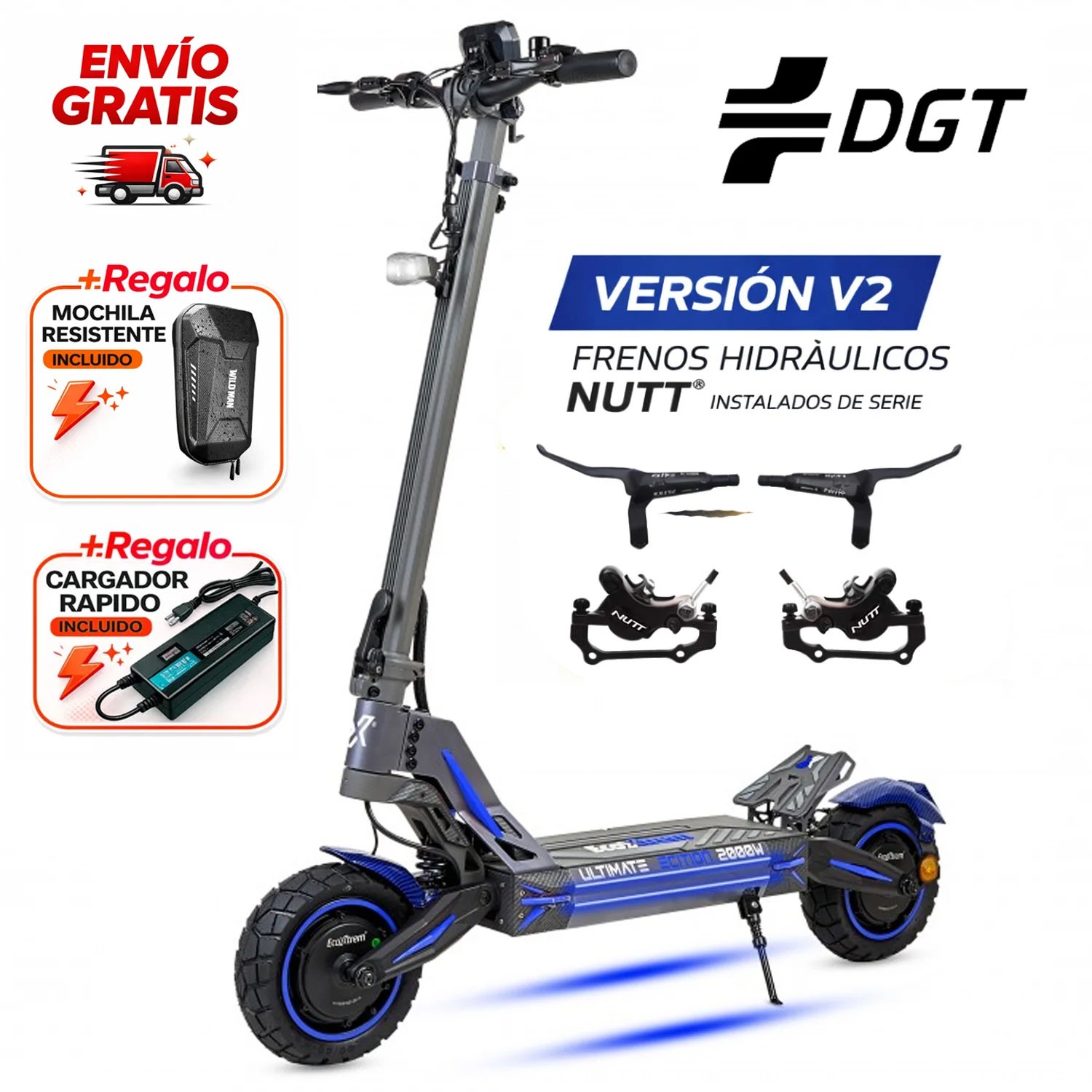 Patinete Eléctrico Ecoxtrem ULTIMATE V2 DUAL MOTOR Azul